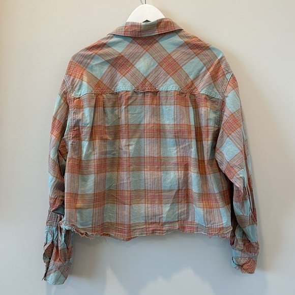 Urban Outfitters BDG Plaid Cotton Button Up Easter Boxy Cropped Shirt Blue Red - Picture 12 of 15